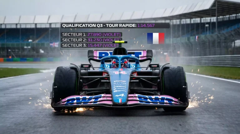 Monoplace F1 lancée en tour rapide lors d'une séance de qualifications sur circuit